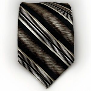 3for$30 Pierre Cardin Slim Handmade Men’s Tie Black Beige Striped Designer Retro